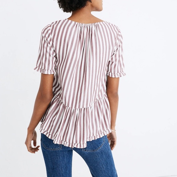 Madewell Pink and White Striped Peplum Blouse - Picture 15 of 15